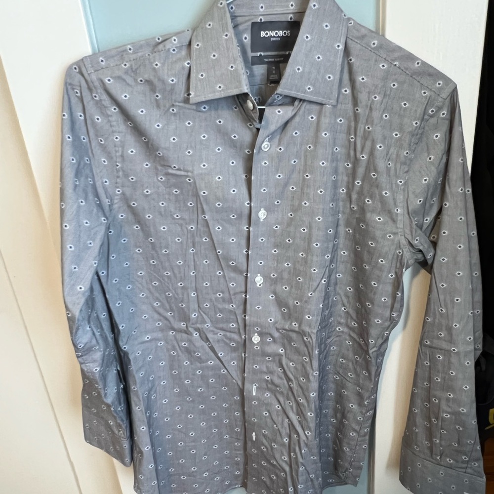 Bonobos grey button down with blue and white pattern